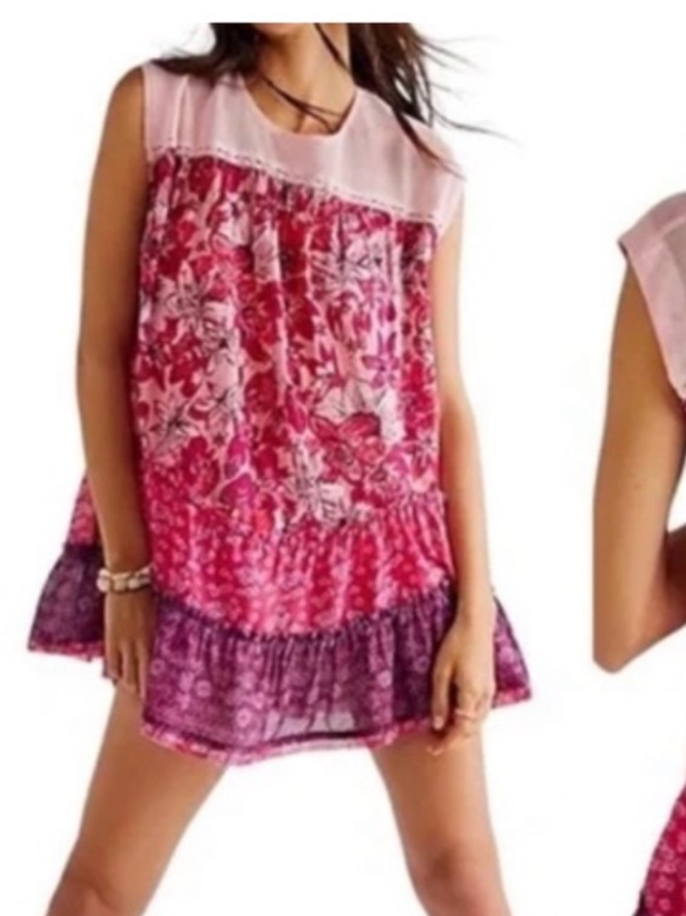 FREE PEOPLE ANGELICA SHORT SLEEVE FLORAL MINI DRESS PINK PURPLE SP S M